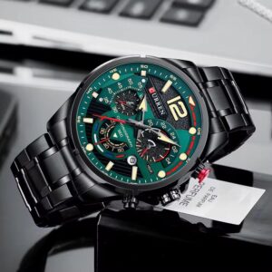 Reloj CURREN 8395 Hombre Acero Negro Esfera Verde Elegante